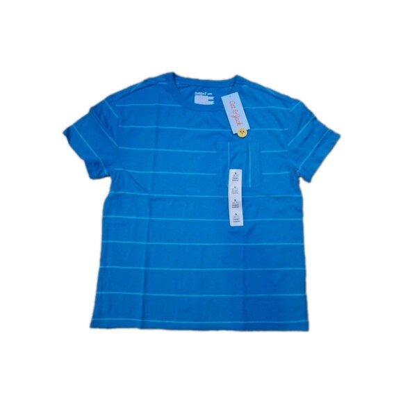 Cat & Jack Blue Striped Crew Neck Pocket T-Shirt Size Small 6/7 Boy Kid  New - Picture 2 of 10